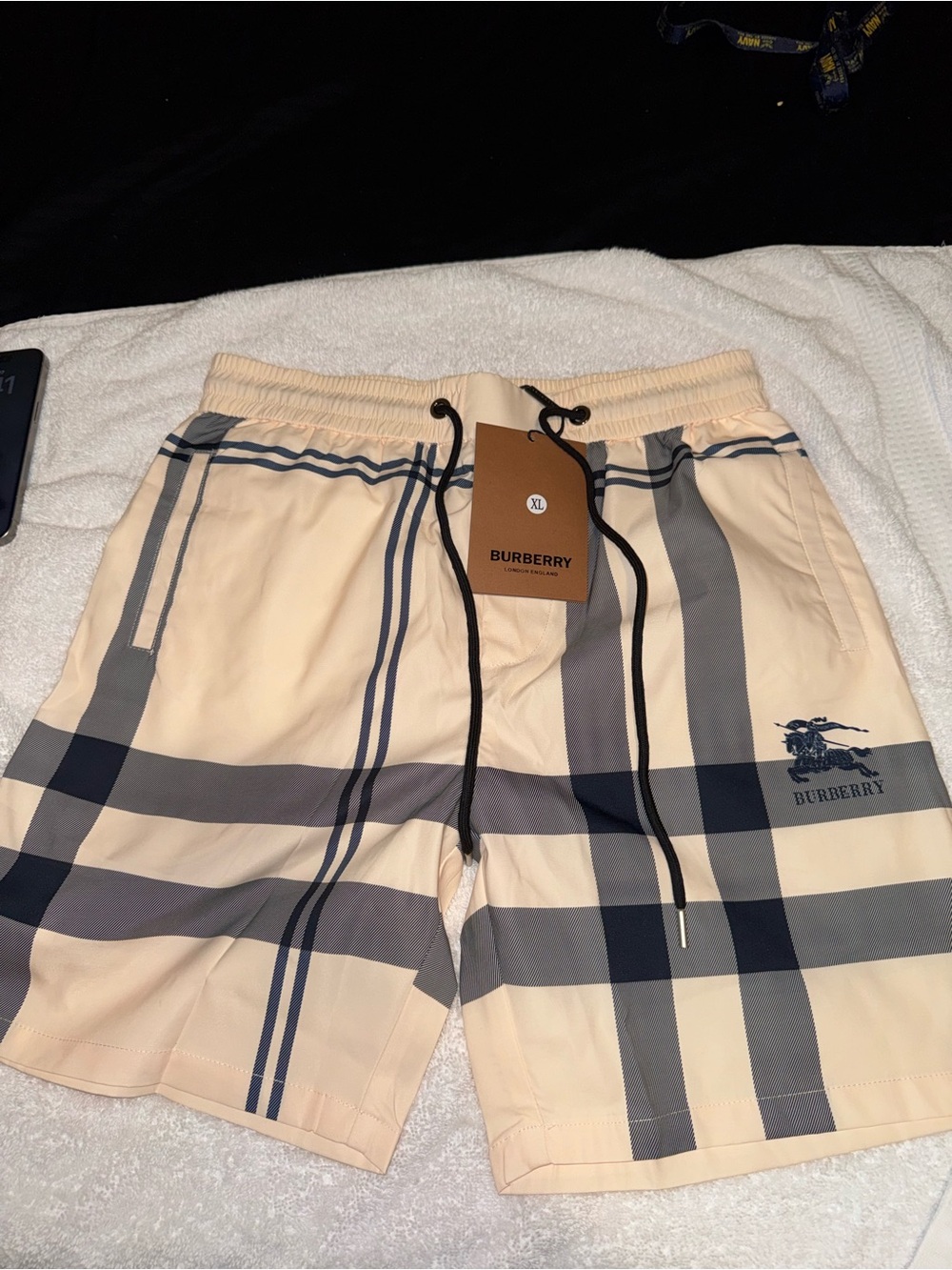 Burberry Beige Plaid Athletic Drawstring Shorts